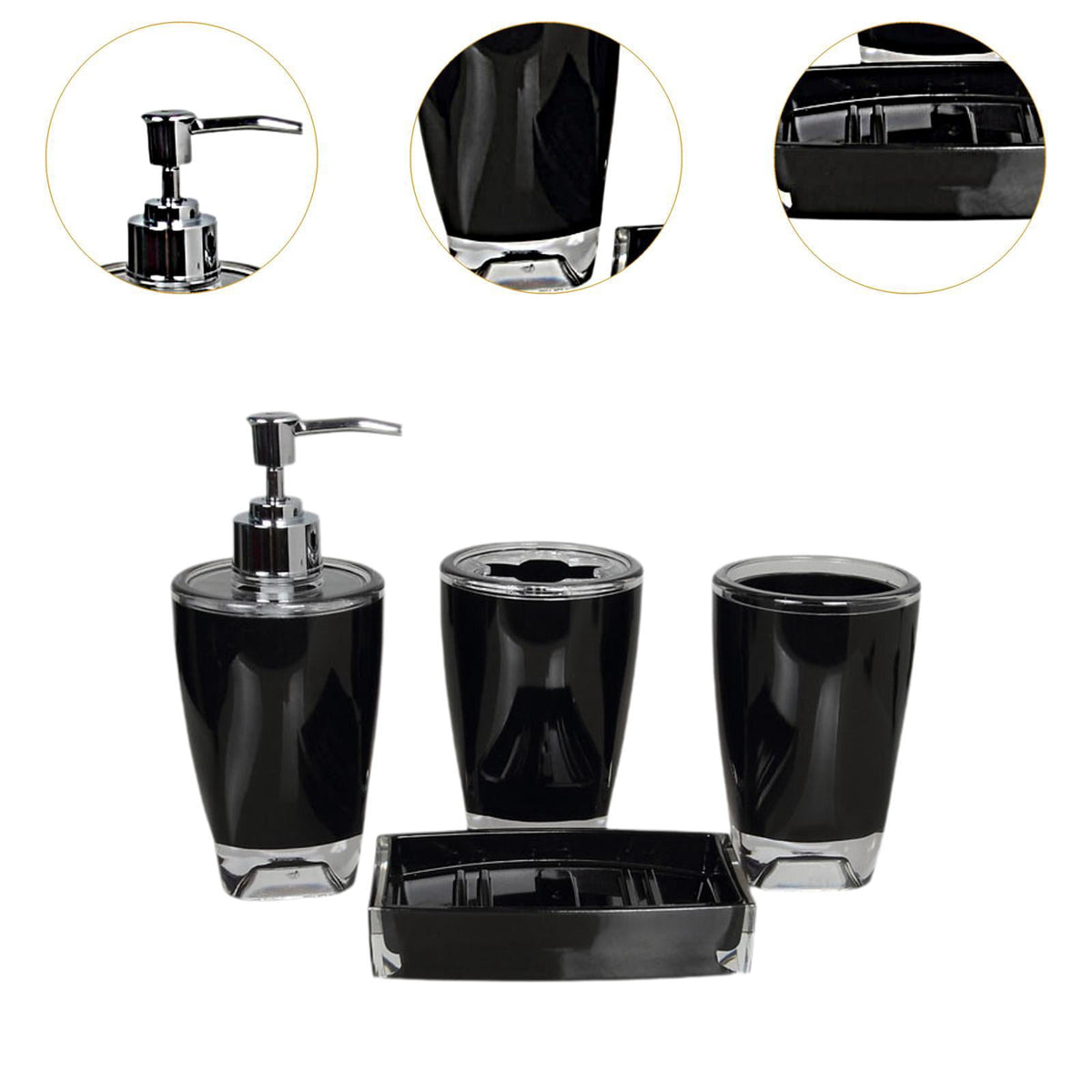 Lazsy 4 Pieces Soap Dispenser Toothbrush Holder Apartment Essentials Acrylic Organizer Black